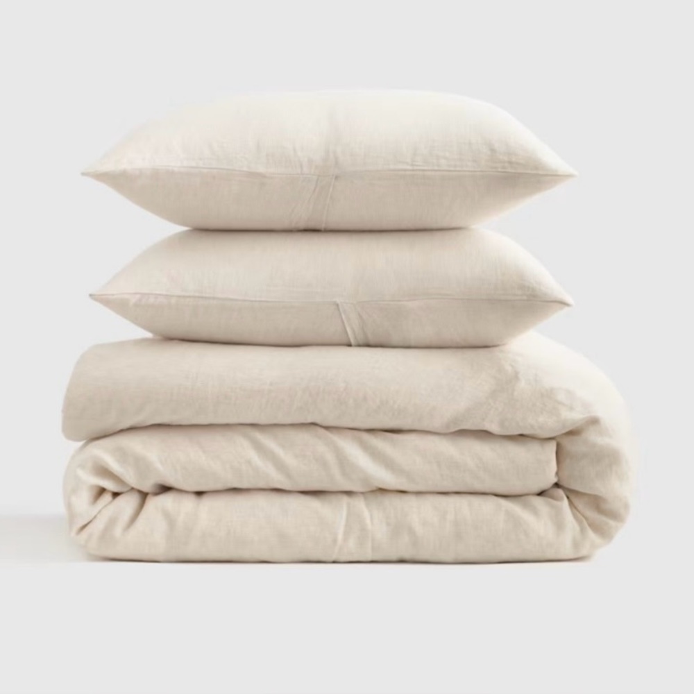 QUINCE European Linen Stripe Duvet Cover Set Full/Queen Nat/Wht Pinstripe 5848